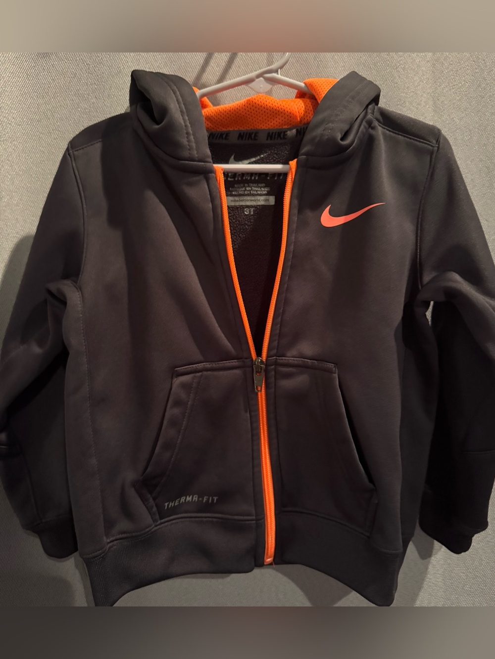 Nike Kids Grey Hoodie with Orange Accents